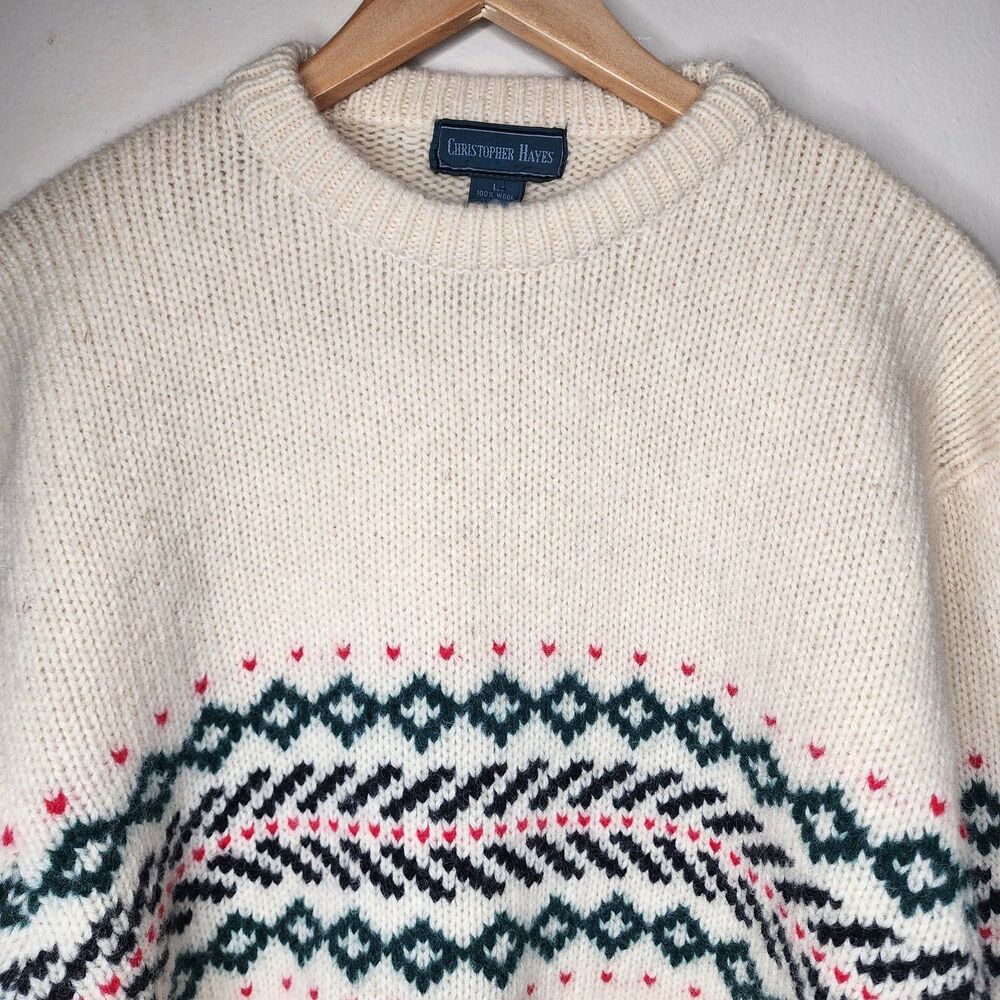 Vtg Christopher Hayes Wool Knit Sweater Fair Isle Nordic Intarsia Mens Large - Picture 2 of 10